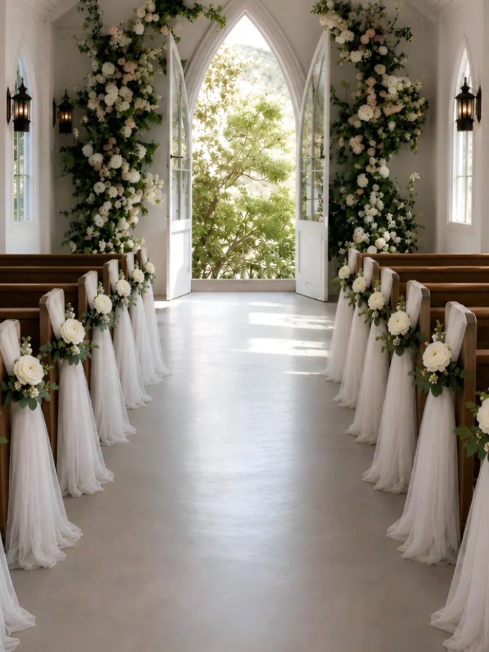 10m White Tulle Aisle Drapes
